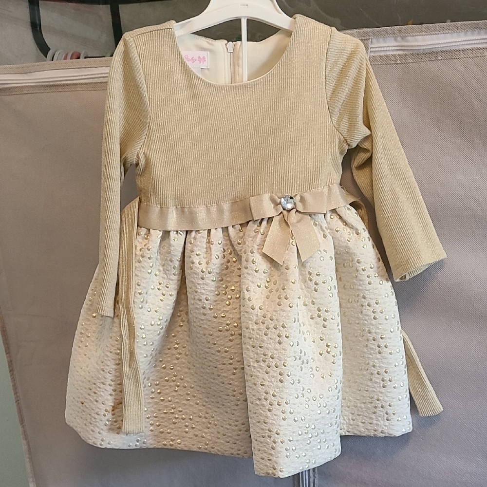 Elegant Cream and Gold Kids Dress